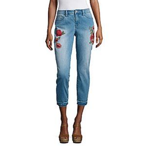 A.N.A Rose Embroidered Skinny Ankle Jeans Raw Hem